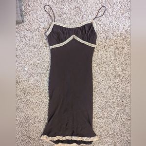 Vintage designer lace detail brown midi dress